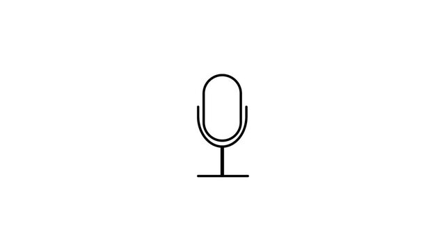 Microphone outline animation displays a black silhouette. Podcast broadcasting uses the microphone outline animation. Modern audio telecommunication graphics feature the outline animation.