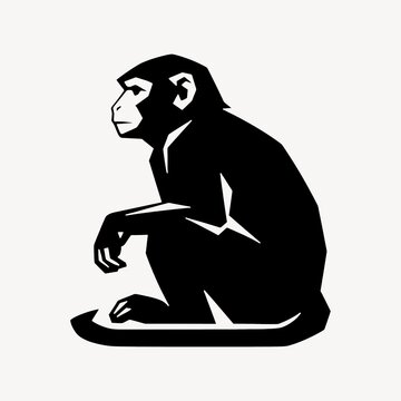 Silhouette of a monkey sitting, depicted in a minimalist style.