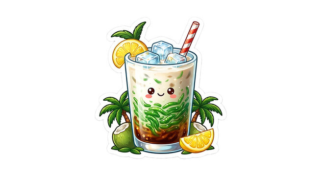 Vibrant and High Contrast Traditional Indonesian Es Cendol Iced Sweet Drink Sticker with Transparent Background