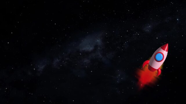 Rocket launch animation blasts off into a starry dark sky. Space exploration missions drive this rocket launch animation. Astronomical travel visualizes on the active rocket launch animation.