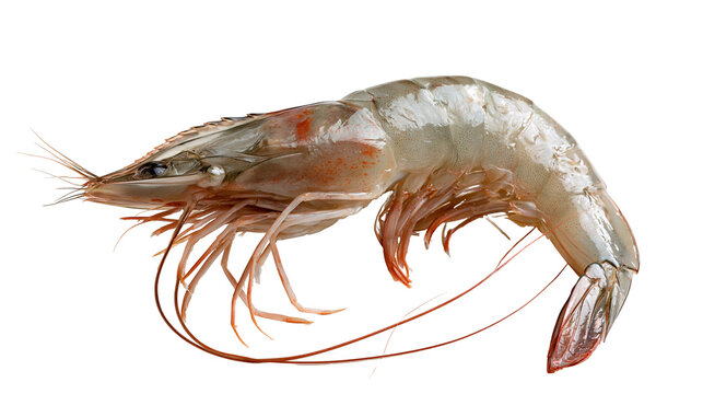 Fresh raw whole white shrimp with translucent shell and long antennae