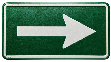 Rectangular green road sign with a white right pointing arrow symbol © Andrei