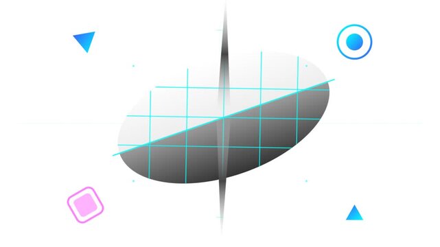 Rotating abstract grid ellipsoid motion graphic on white background