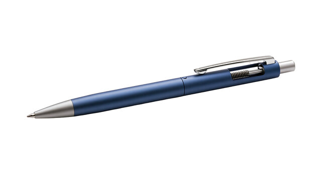 Matte blue retractable ballpoint pen with silver metal clip and tip