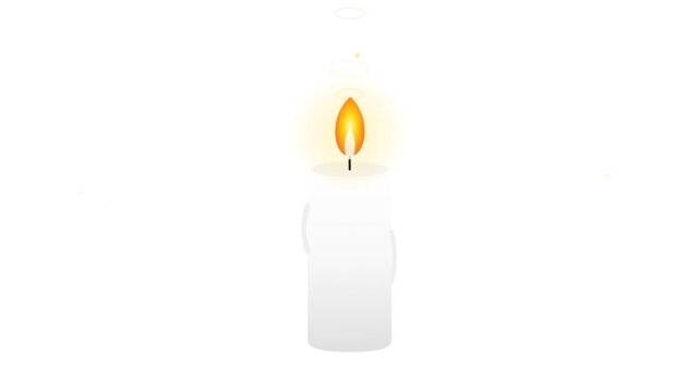 White wax candle with glowing flame and rising circular rings animation
