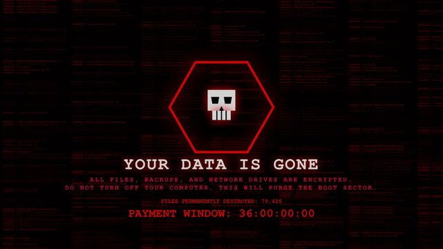 Ransomware Attack Data Extortion Screen for Cyber Security Documentaries and Tech News ,Perfect b-roll for tech news segments, cyber crime documentaries, and IT security training. 