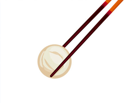 Dumpling vector illustration, chopsticks holding a single steamed dumpling on white background