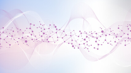 Obraz premium Structure molecule and communication Dna, atom, neurons. Science concept for your design. Connected lines with dots. Medical, technology, chemistry, science background. illustration.