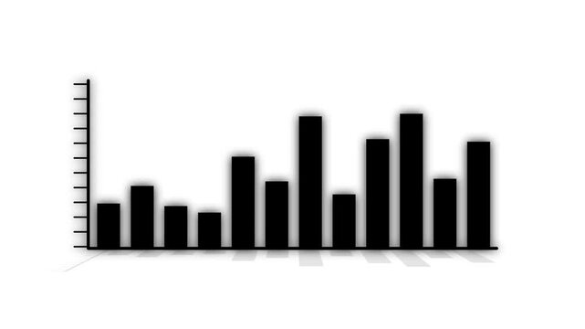 Bar chart animation displays black columns on clean white. Business financial analytics track across this bar chart animation. Economic market progress metrics update on the simple chart animation.