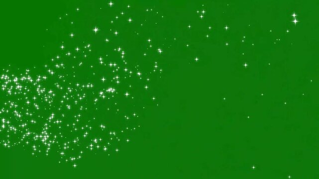 fairy sparkle particles, shimmering light path motion design,magic trail sparkling glitter star dust,Sparkling stars light animation and particles on green background,