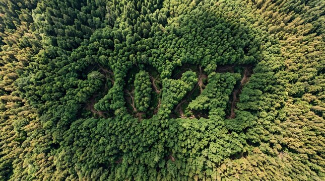 Aerial top down view of green forest tree canopy naturally forming year 2027 numbers for environment and sustainability concept.   