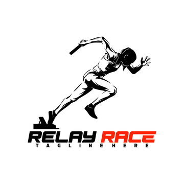 Silhouette female runner running relay race vector illustration, suited for athletic tournaments, relay competitions, fitness apps, and sports apparel.