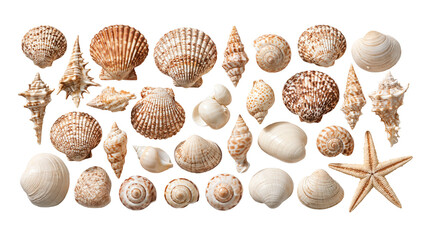 Collection of various sea shells and a starfish arranged in a group © Natalia