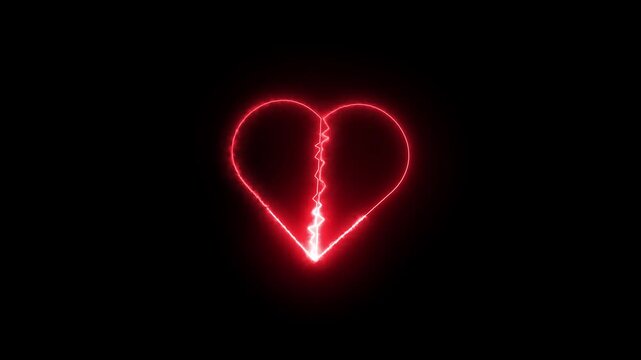 Broken heart animation displays a jagged crack across dark. Emotional romance sorrow graphics define broken heart animation. Dramatic heartbreak themes use broken heart.
