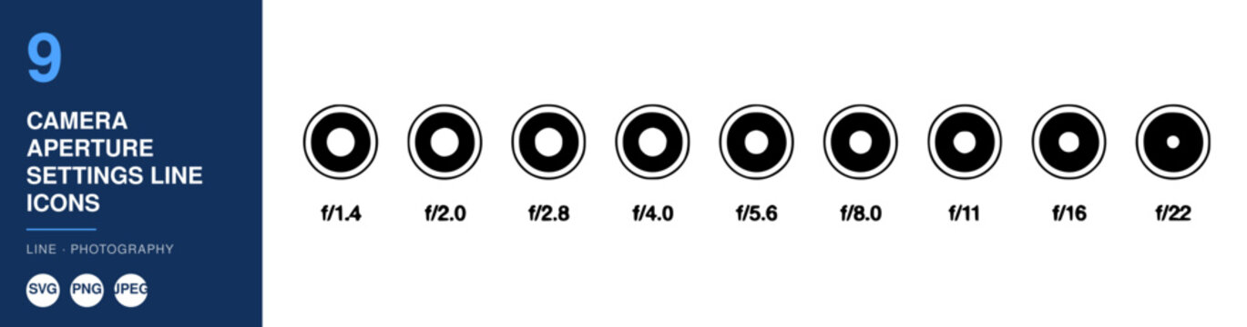 Camera Aperture Settings Line Icons Set, Photography Equipment Illustration Featuring Digital, Design