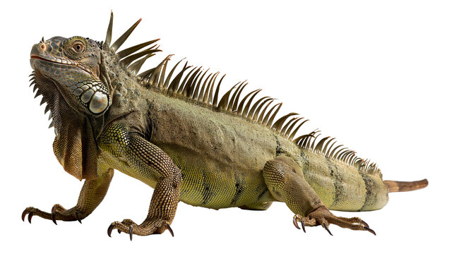 Green iguana lizard with spiky dorsal crest and textured scaly skin