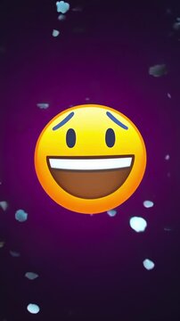 Emoji face switching close-up from sadness to celebration, supporting reaction stickers, social media posts, chat messaging, mood change graphics, event announcements, and entertainment app media.
