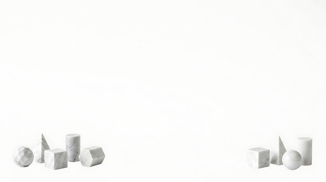 Minimalist White Marble Geometric Shapes Composition with Negative Space for Creative Design Projects and Modern Branding Backgrounds