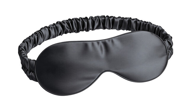 Black silk sleep mask with elasticated ruched strap for eye protection