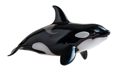 Glossy black and white orca whale figurine with detailed fins and eye patch © Natalia