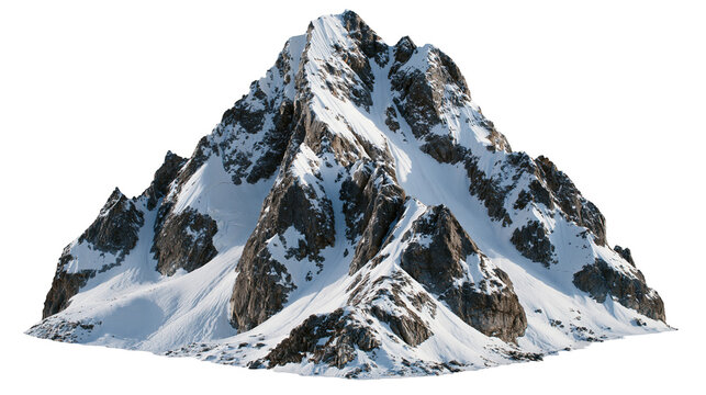 Snowy jagged mountain peak with rocky cliffs and steep slopes
