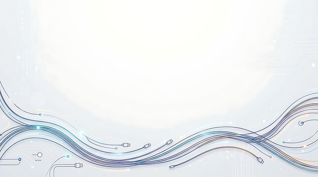 Abstract blue and orange digital technology background with flowing circuit lines representing data flow connectivity and network communication