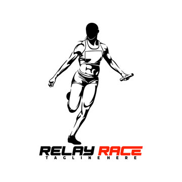 Silhouette female runner running relay race vector illustration, suited for athletic tournaments, relay competitions, fitness apps, and sports apparel.