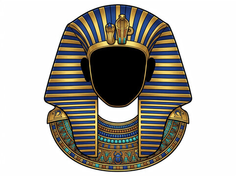 Pharaoh headdress vector illustration, ancient Egyptian king crown with gold and blue stripes, cutout