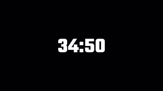 Thirty eight minute countdown timer animation on transparent background in sixty seconds