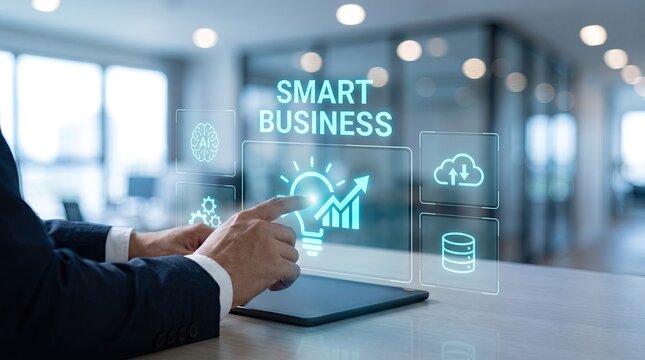 Businessman using smart technology for innovative business solutions