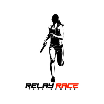 Silhouette female runner running relay race vector illustration, suited for athletic tournaments, relay competitions, fitness apps, and sports apparel.