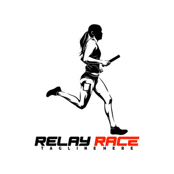 Silhouette female runner running relay race vector illustration, suited for athletic tournaments, relay competitions, fitness apps, and sports apparel.