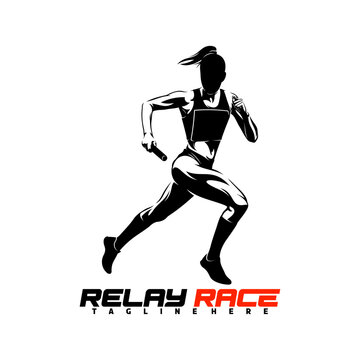 Silhouette female runner running relay race vector illustration, suited for athletic tournaments, relay competitions, fitness apps, and sports apparel.