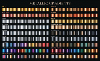 Fototapeta premium Metallic Gradient Swatches Collection Gold, Silver, Bronze and Chrome