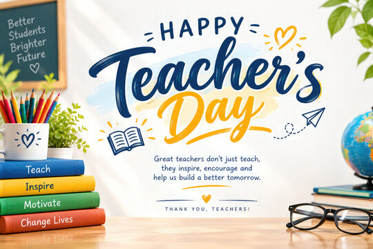 Happy Teachers Day Retro Typography Design with School Blackboard and Thank You Message