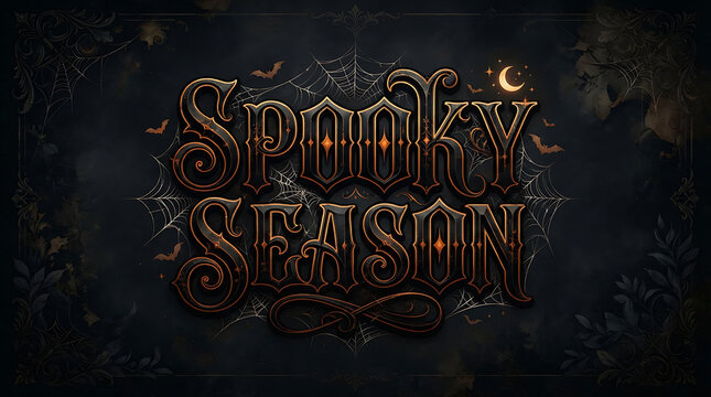 Spooky Season Halloween Typography with Vintage Gothic Lettering and Dark Decorative Elements on a Moody Background