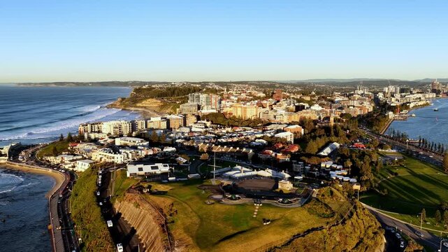 Fort Scratchley in Newcastle city waterfront Pacific ocean coast in Australia &ndash; aerial.