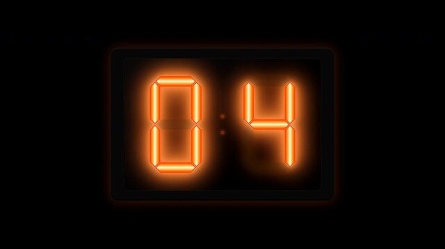 Glowing orange digital timer numbers counting on black background