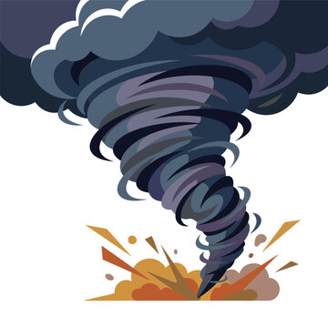 Massive Tornado Funnel Cloud Swirling from Dark Storm Clouds Vector Illustration Isolated on White Background for Severe Weather Phenomenon, Cyclone Disaster, and Meteorology Graphic Design