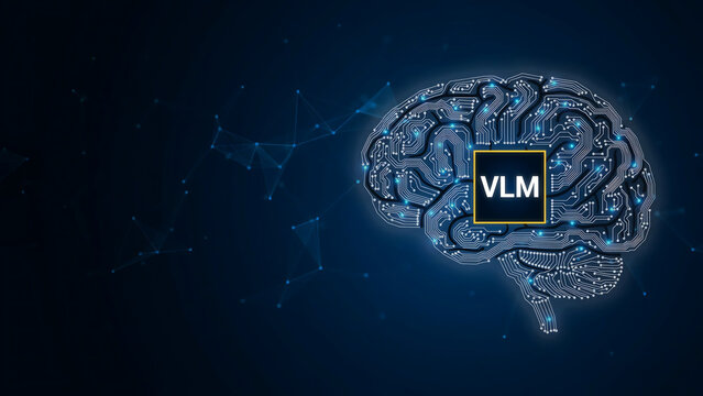 Vision Language Model VLM Concept &ndash; Futuristic Multimodal AI Technology Background with Copy Space