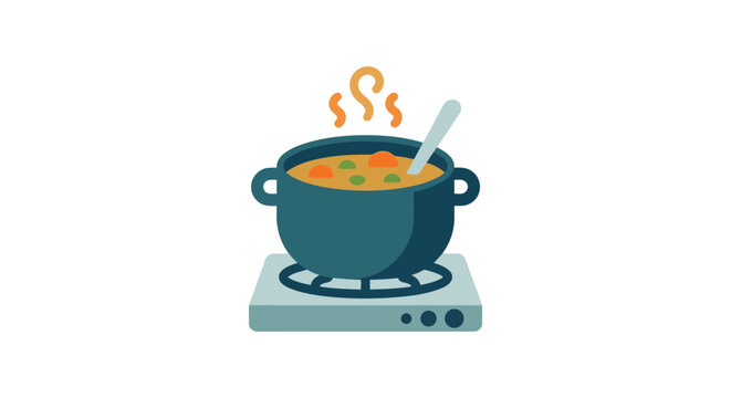 Pot of stew simmering on a stovetop flat vector illustration