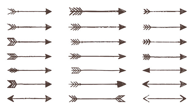 Set of hand drawn sketch arrows with vintage style and rustic texture for creative design work