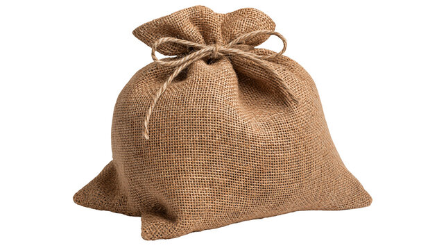 Small rustic burlap sack tied with a simple twine string bow