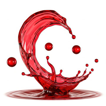 Dynamic Red Liquid Splash with Flying Droplets and Rippling Surface