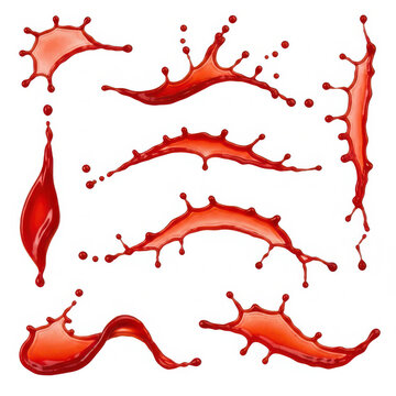 Dynamic Red Liquid Splashes Set for Creative Beverage Marketing and Graphic Design