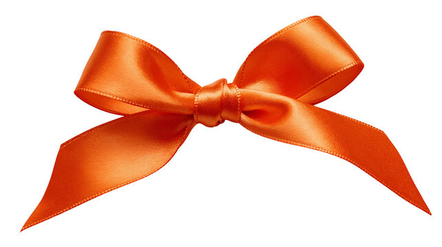 Bright orange satin ribbon bow with smooth texture and shiny fabric finish