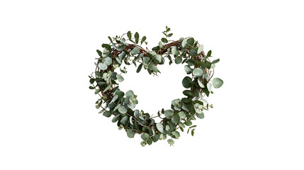 Heart shaped wreath made of green eucalyptus leaves and woven brown twigs © Maria