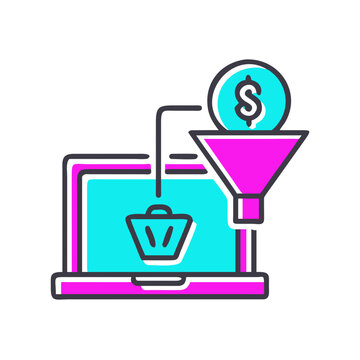 Big data filtering network sorting conversion analytics laptop icon
