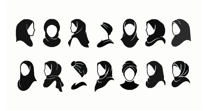 Modern Muslim woman hijab silhouette emblem collection modest fashion vector icons