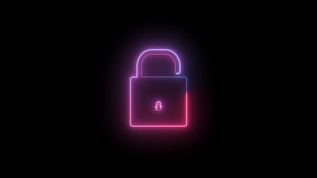Unlocked padlock animation glows with an open shackle on dark. System security vulnerability alerts trigger on padlock. Digital access restriction removal confirms on padlock.